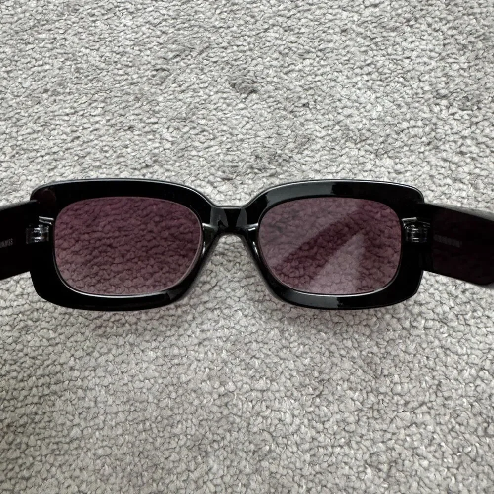 Aerie Sunnies Womens Black Rectangle Sunglasses Chunky Frame Wide Temple Y2K